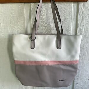 Pomelo Best Elegant Grey, White and Pink Purse Tote Bag Office Work Everyday